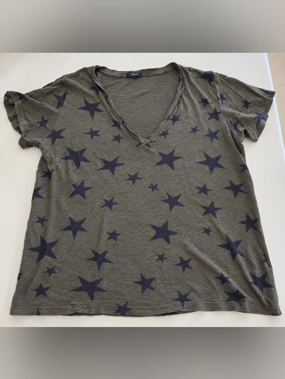 Rails Olive Green V-Neck Tee with Navy Star Print